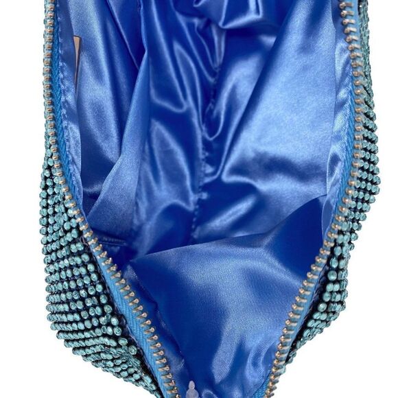 Aqua Crystal Glass Mesh Beaded Shoulder Bag Clutch Purse in Blue New